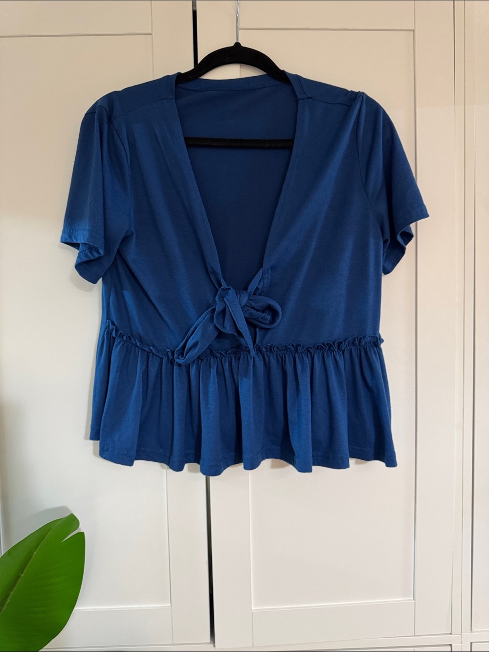 Women’s Tie-Front Peplum Blouse in Royal Blue